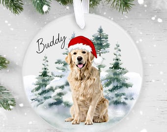 Personalised Golden Retriever Christmas Ornament - Custom Dog Bauble with Name - 38 Different Breeds