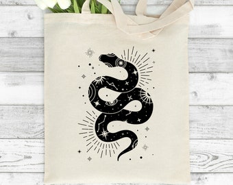 Celestial Snake Print Shoulder Tote Bag, Magic Alchemy Gift
