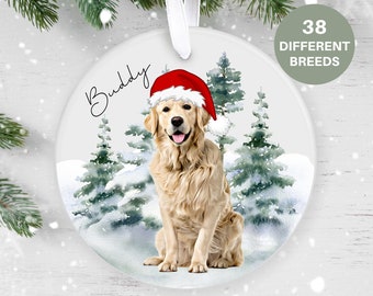 Golden Retriever, Personalised  Christmas Ornament, Christmas Tree Ornament, Custom Dog Ornament, Pet Lover, Personalized Bauble UK, Ceramic