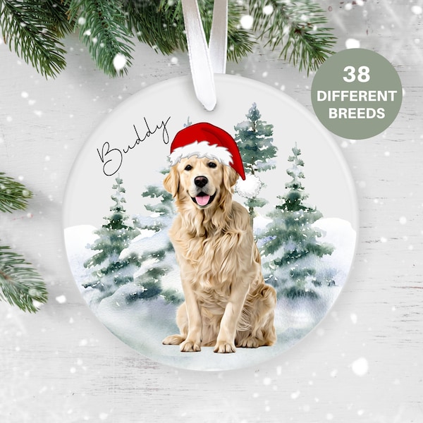 Golden Retriever, gepersonaliseerde kerst ornament, kerstboom ornament, aangepaste hond ornament, huisdier minnaar, gepersonaliseerde kerstbal UK, keramiek
