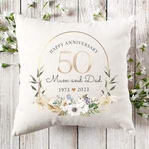 Golden Anniversary Cushion, Personalised Wedding Anniversary Gift, Keepsake Gift 30th 40th 50th Anniversary, Gift For Wife, Husband, Parents