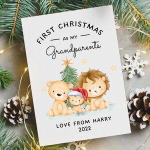 Personalisierte Großeltern Erste Weihnachtskarte, Happy 1st Christmas als Oma & Opa, Pops Weihnachtskarte, Papa Opa Safari Tiere