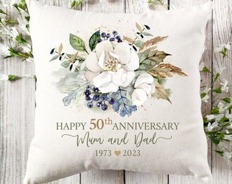 Golden Anniversary Cushion, Personalised Wedding Anniversary Gift, Keepsake Gift 30th 40th 50th Anniversary, Gift For Wife, Husband, Parents