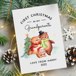 Biglietto di Natale personalizzato per il primo Natale dei nonni, Buon primo Natale come nonna e nonno, Biglietto di Natale Pops, Papà Nonno Animali del bosco