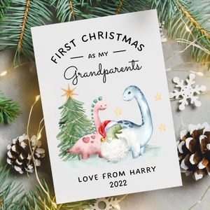 Biglietto di Natale personalizzato per il primo Natale dei nonni, Buon primo Natale come nonna e nonno, Biglietto di Natale Pops, Animali da safari di papà nonno
