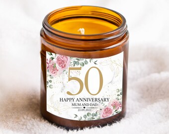 Vela personalizada para o 50º aniversário de casamento, presente para bodas de ouro.