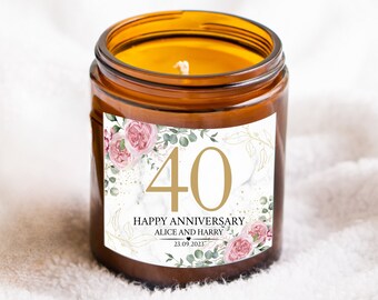 Personalised Anniversary Gifts for Couple, Ruby Weddnig Anniwersary, 40th Wedding Anniwersary, Botanical Candle, Congratulations 40 Years