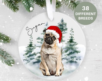 Pug, Personalised  Christmas Ornament, Christmas Tree Ornament, Custom Dog Ornament, Pet Lover, Personalized Bauble UK, Ceramic Keepsake