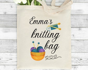 Personalized Knitting Tote Bag, Gift for Knitter
