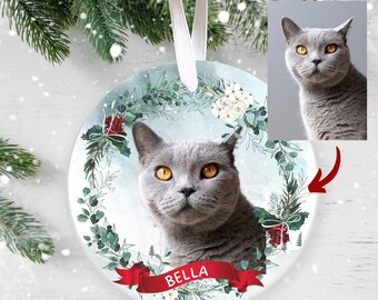 Custom Cat Christmas Ornament, Personalised  Christmas Ornament, Christmas Tree Ornament, Personalized Bauble, Cat Christmas Photo Ornament