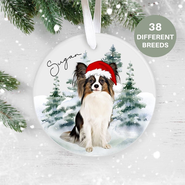 Papillon, Personalised  Christmas Ornament, Christmas Tree Ornament, Custom Dog Ornament, Pet Lover, Personalized Bauble UK, Ceramic