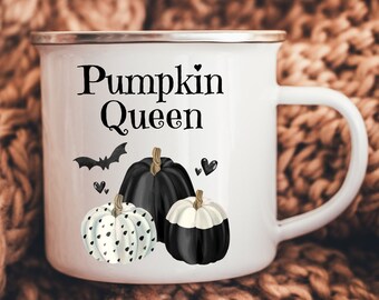 Personalised Halloween Enamel Mug, Pumpkin Design