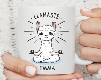 Llamaste Yoga Mug, Personalized Name Coffee Cup