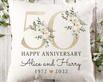 Personalized Anniversary Linen Cushion Cover, Floral Anniversary Gift