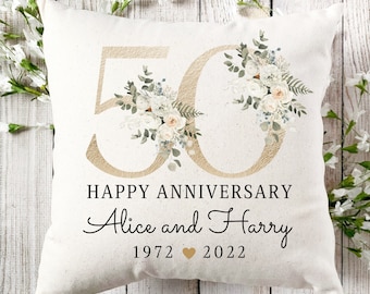 Golden Anniversary Cushion, Personalised Wedding Anniversary Gift, Keepsake Gift 30th 40th 50th Anniversary, Gift For Wife, Husband, Parents