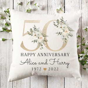 Golden Anniversary Cushion, Personalised Wedding Anniversary Gift, Keepsake Gift 30th 40th 50th Anniversary, Gift For Wife, Husband, Parents