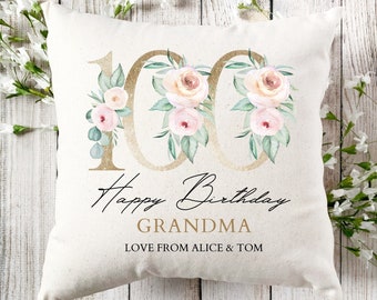 Personalised 100th Birthday Linen Cushion, Name Cushion, Age Birthday Gift, Keepsake Special Age Birthday 100th Pillow, Mum Nanny Grandma UK