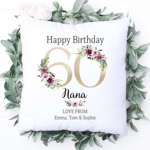 Personalised 60th Birthday Cushion, Name Cushion, Age, Birthday Gift, Home Decor, Special Age Birthday 60th Pillow, Mum Daughter Grandma