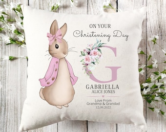 Personalised Christening or Baptism Keepsake, Personalised Goddaughter Gift, The Tale of Rabbit Cushion Cover, Gift for Daughter, Niece