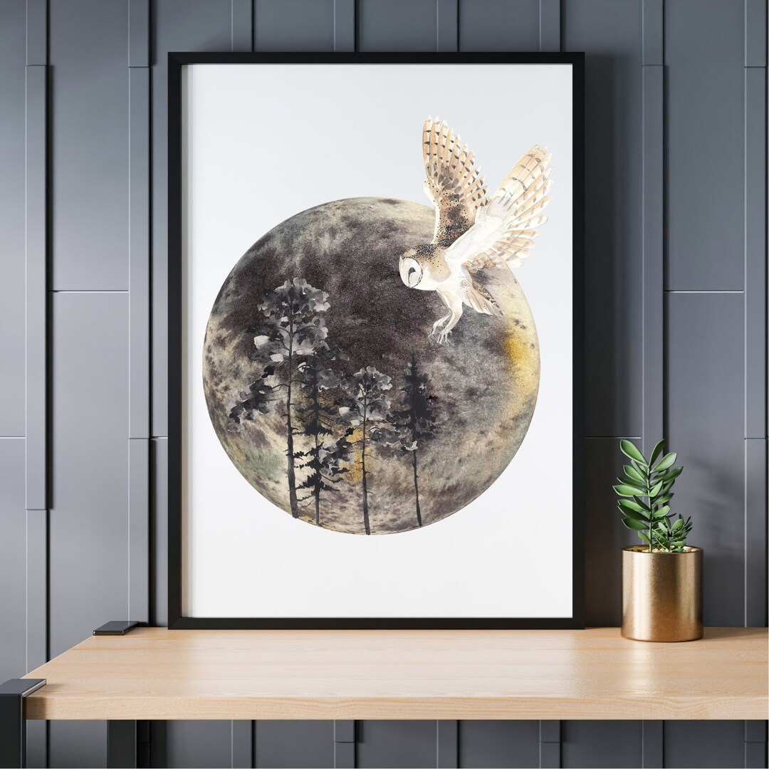 Full Moon Print, Moon Phase Print, Lounge Wall Art, Watercolour Moon ...