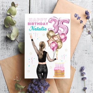Any Age Birthday Balloon Card, Personalised 35th Birthday Card, Card For Her, Happy Birthday Card, Sister, Friend, Mum, Auntie, Daughter