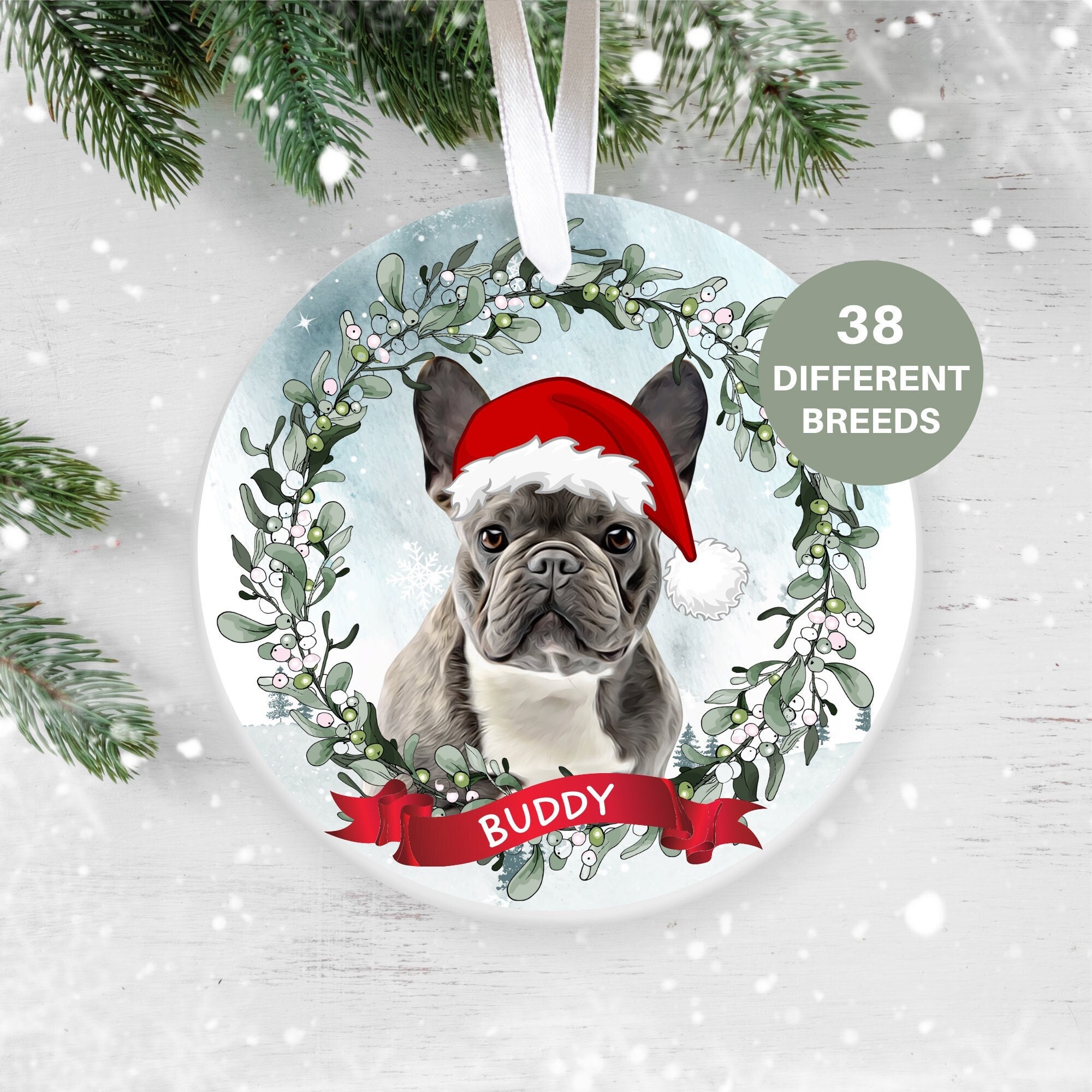 Französische Bulldogge, personalisierte Weihnachtsverzierung