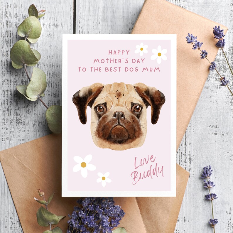 Personalised Mothers Day Card From the Dogs, Pug Dog, Personalised ...