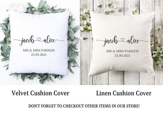 Personalised store wedding cushion