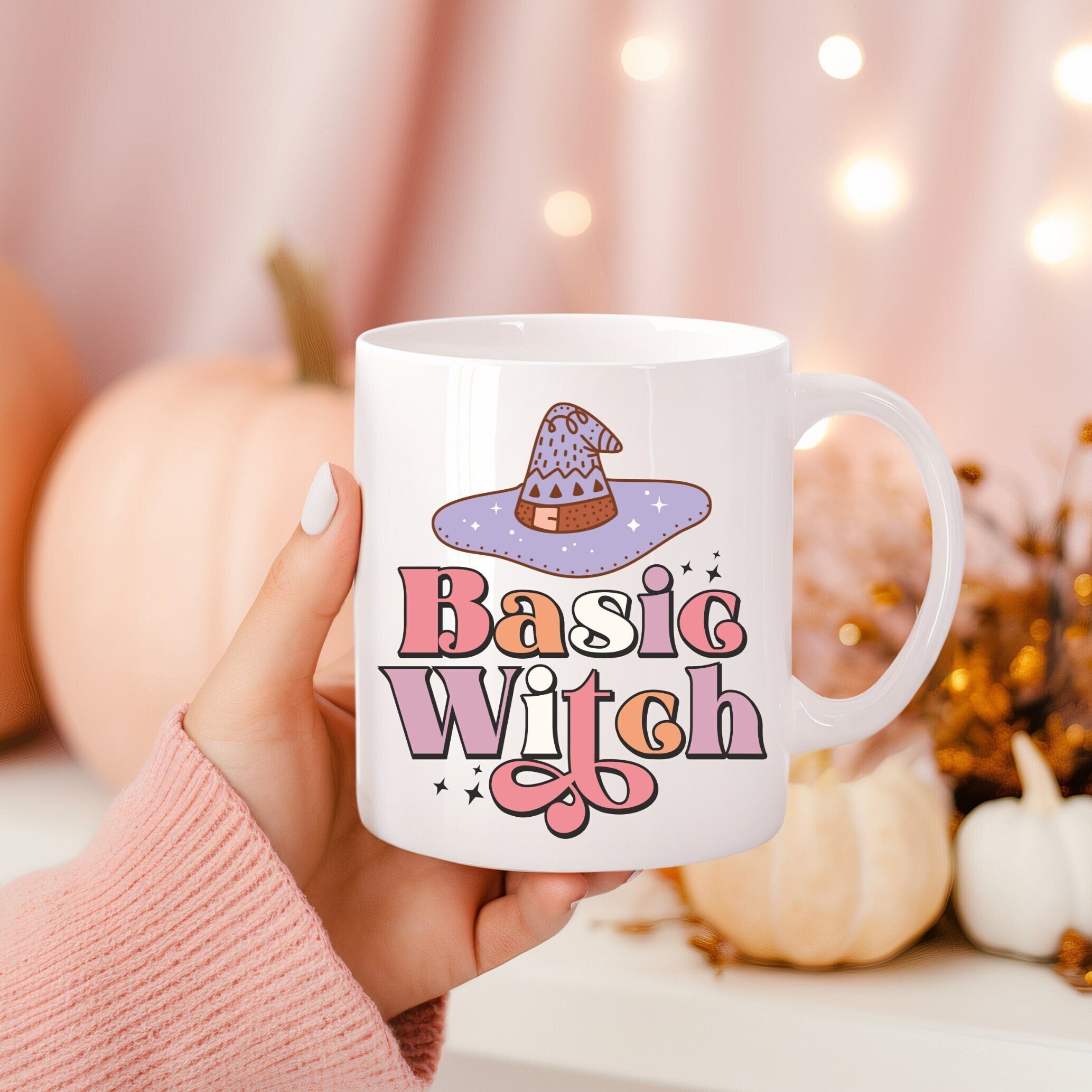Personalised Halloween Mug, Basic Witch Mug, Retro Cartoon, Halloween Gift for Her, Personalized Cup, Funny Coffee Mug, Spooky Vibes