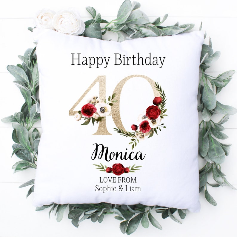 Personalised 40th Birthday Cushion, Name Cushion, Age, Birthday Gift, Home Decor, Special Age Birthday 40th Pillow, Mum Daughter Grandma image 1