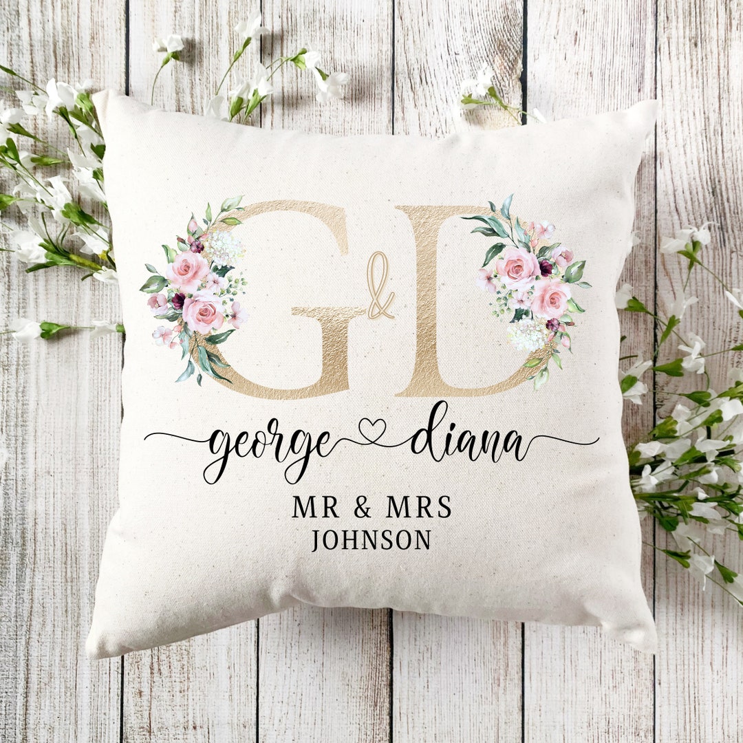 Personalized Wedding Cushion, Linen Throw Pillow, Anniversary Gift