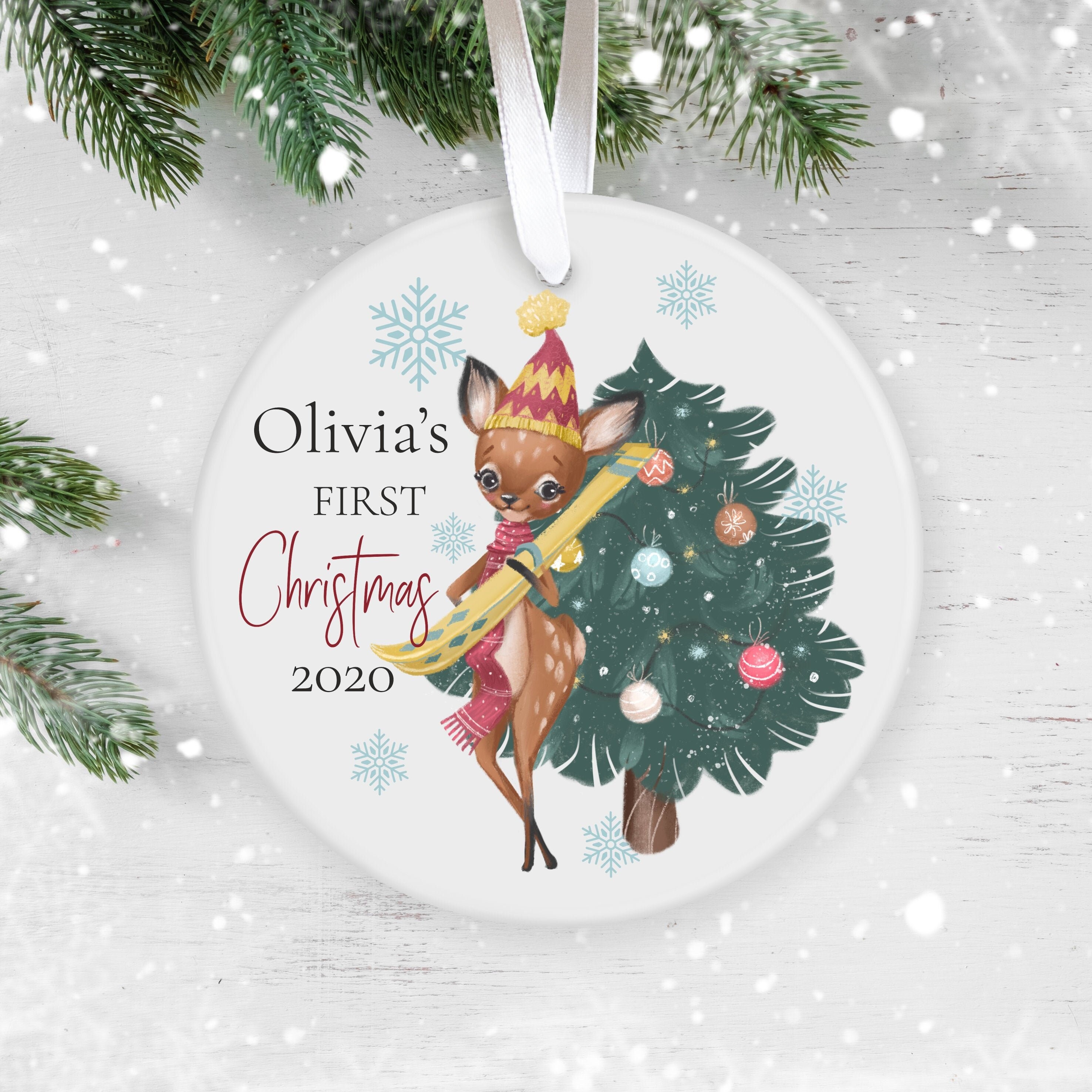 Baby's First Christmas Personalised Ceramic Decoration, 1st Christmas