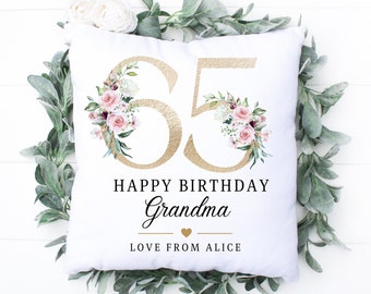 Cuscino personalizzato per il 65 ° compleanno, regalo di compleanno per lei, compleanno per età speciale, mamma tata nonna sorella amica, regalo di compleanno Milestone UK