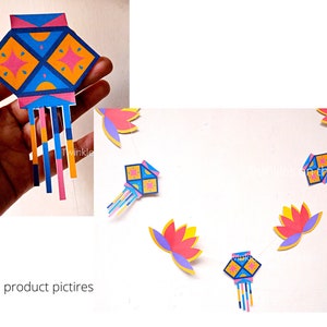 Diwali toran printable DIY activity of lotus and Candeel designs, digital download lotus wall hanging, Diwali banner, Diwali decorations