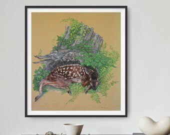 Pintura de veado original, desenhos a caneta e tinta, obra de arte de cervo