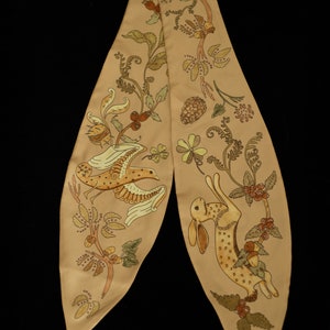 Vintage-Inspired 100% Silk Scarf – Woodland Rabbit Bird
