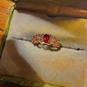 Vintage 18K Rose Gold Natural Ruby Filigree Ring