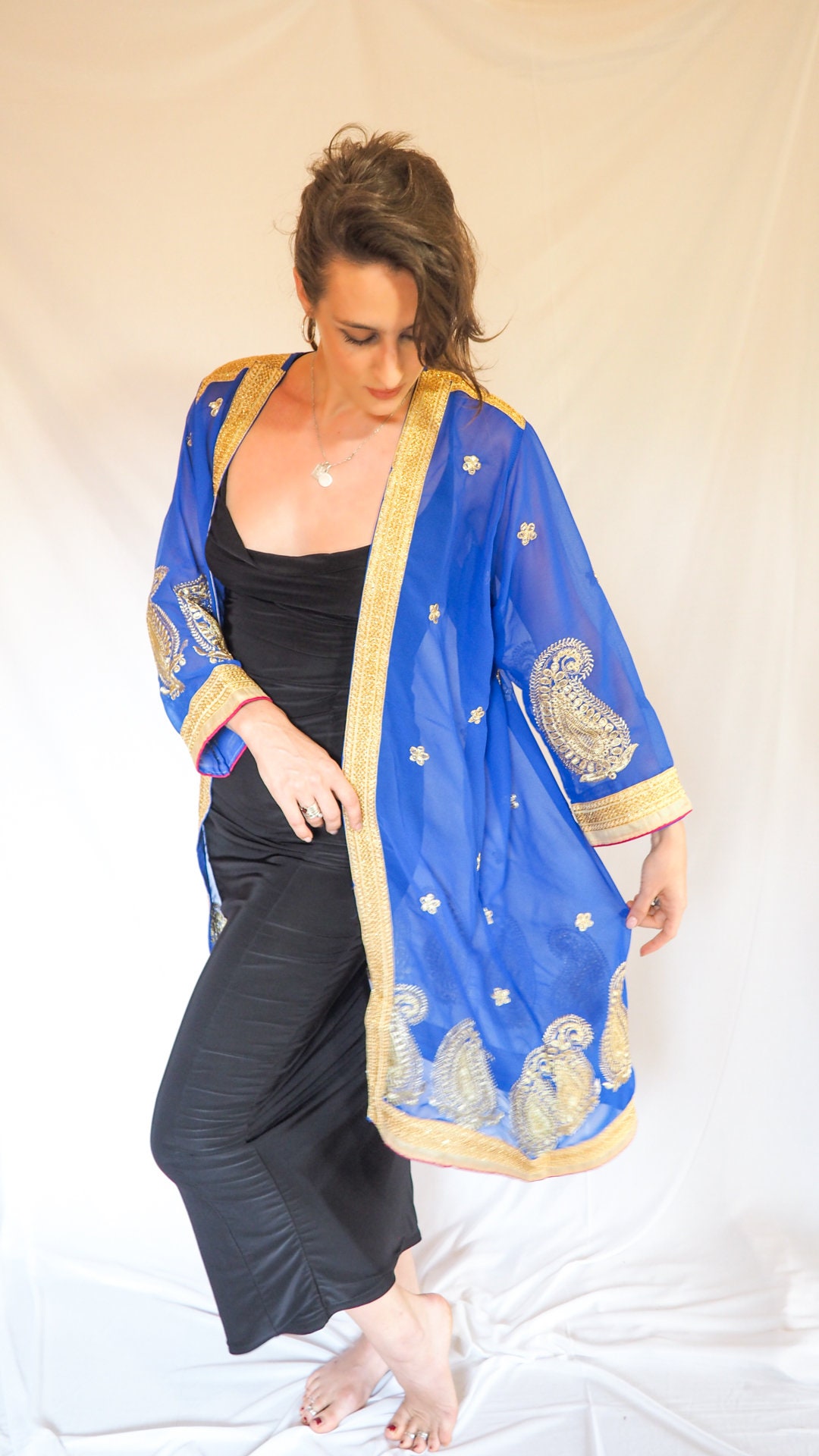 Royal Blue Kimono Embroidered Sequin from recycled and Etsy 日本