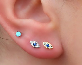Evil Eye Nazar Boncuk Blue Cubic Zirconia Post Stud Earrings Sterling Silver Evil Eye Nazar Boncuk Blue Cubic Zirconia Post Stud Earrings Sterling Silver