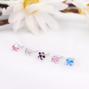 925 Sterling Silver Star Nose Stud 3.0mm Gem Gemstone Thin Tiny Dainty Crystal CZ Pin Nose Screw Ear Bone End L shape bend UK