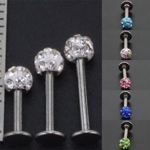 Labret Monroe Lip Stud Bar Bars Ear Tragus Helix Cartilage Piercing Ferido 316L Surgical Steel Crystal Shamballa
