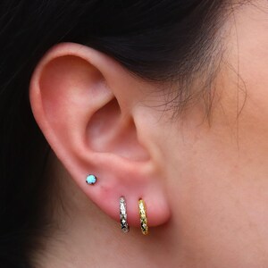 Star Huggie Ear Piercing Pairs, 925 Sterling Silver, Hypoallergenic, 18k Gold Stud Earrings with CZ Crystals, Daith, Helix