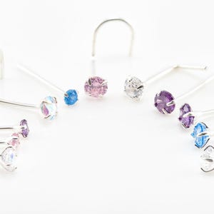 925 Sterling Silver Nose Stud 2.5mm Gem Thin Dainty Crystal CZ Pin Nose Screw Ear Bone End Tiny L shape bend UK image 10