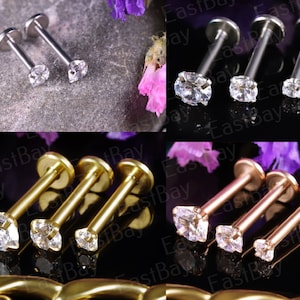 2X / Pair Crystal Labret Monroe Stud Bars Piercing Nose Tragus Helix Cartilage Ear Lip Internally Threaded 316L Surgical Steel Piercings