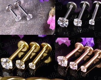 Crystal Labret Monroe Stud Bars Piercing Nose Tragus Helix Cartilage Ear Lip Internally Threaded 316L Surgical Steel Bars Studs Piercings