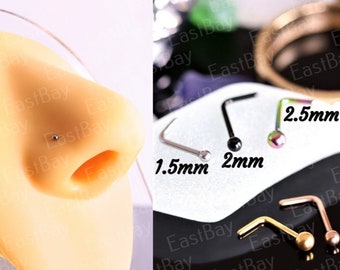 Nose Stud Screw Pin Surgical Steel Nose Ring Hoop Small Thin Tiny Dainty L shape Bone End UK