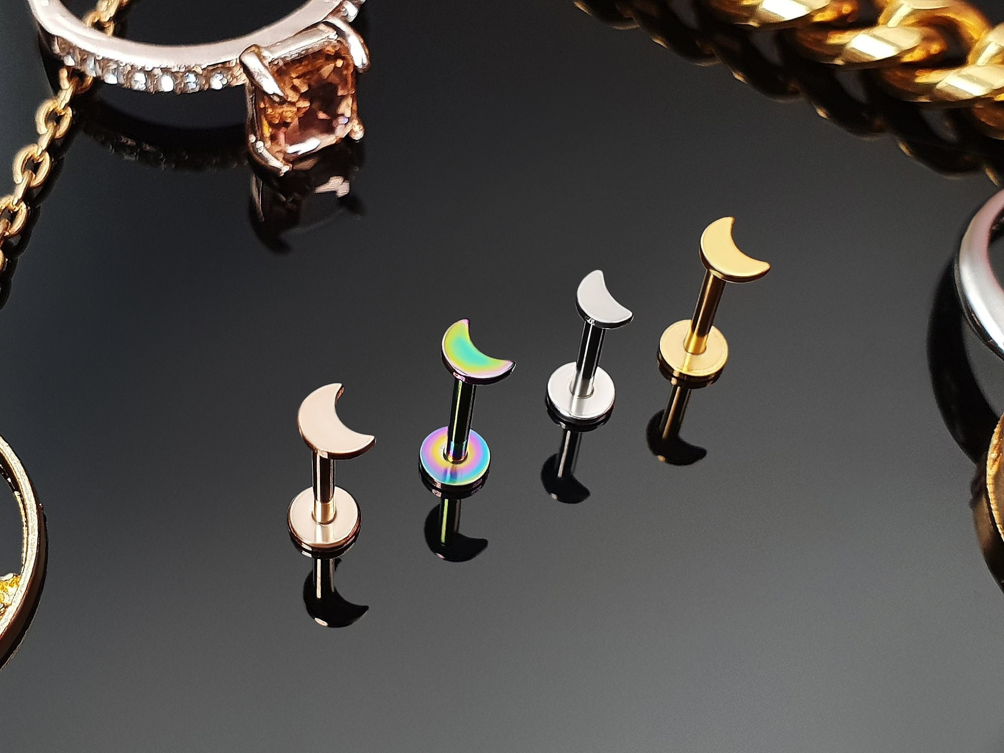 6-Pack Surgical Steel Labret Studs - 16G, 8mm Length, For Lip, Ear, Cartilage, Tragus