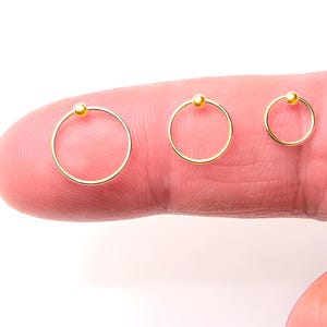 18K Gold, 925 Sterling Silver Nose Ring, Thin Tiny Small Piercing, Diamond Cut, Textured Tragus Cartilage Helix Ear Lip Huggie Ring Hoop