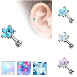 2X/Pair Opal Flower Gem, Nose Stud, Ear Stud, Lobe Piercing, Surgical Steel, Cartilage, Conch, Tragus, Cartilage Piercing, Ring, UK Stock