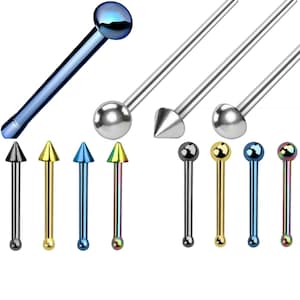 Nose Straight Stud Surgical Steel Dome Spike Ring Hoop Bone End Pin Piercing UK Silver, Gold, Black, Rose, Blue, Rainbow